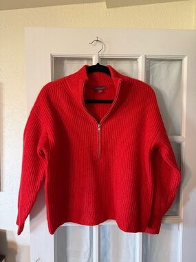 Vince Camuto Red Ribbed Half-Zip Turtleneck Sweater